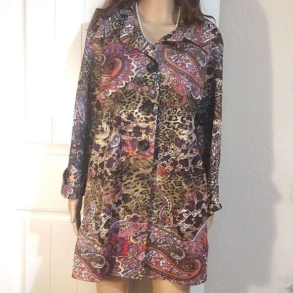 Boho Chic Women's Size XL Button up Paisley and Animal Print Coat with Pockets - Picture 1 of 10